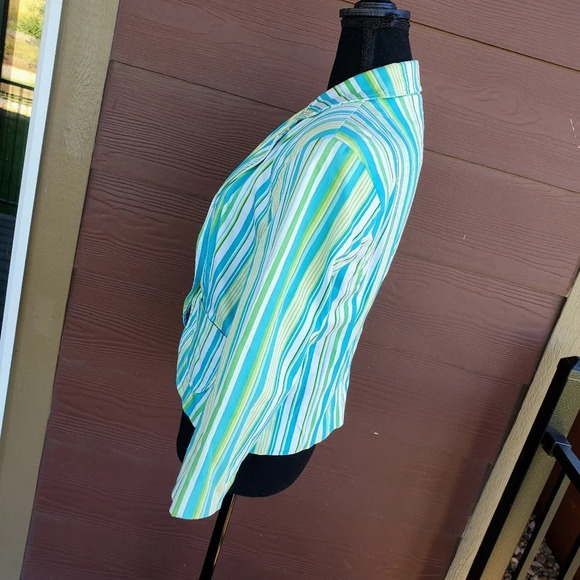 George Women’s Size 12 Turquoise White & Green Striped Long Sleeved Blazer - Picture 9 of 12